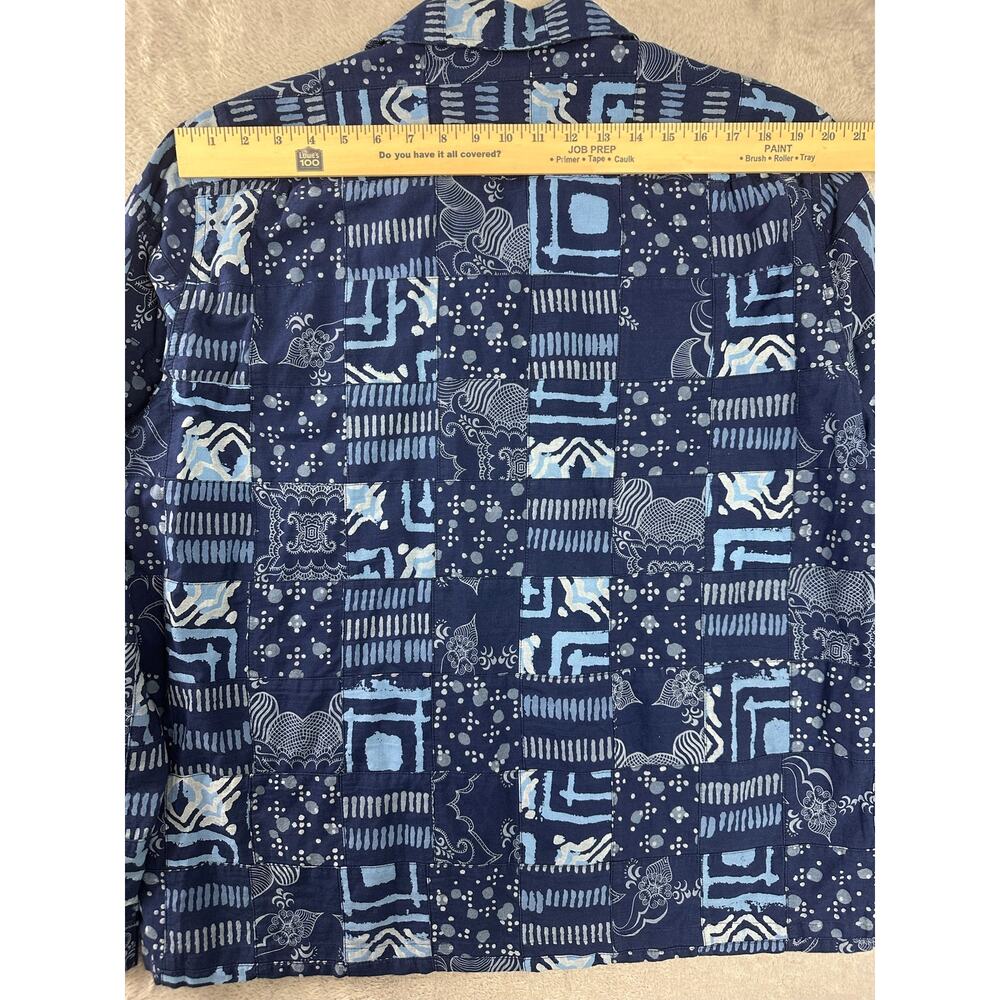 J.Crew Blue Indigo-dyed Indian Madras Patchwork Camp Loop Collar Shirt Men's XL - Picture 10 of 11